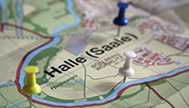 Bild von Landkarte Halle (Saale) mit Stecknadeln